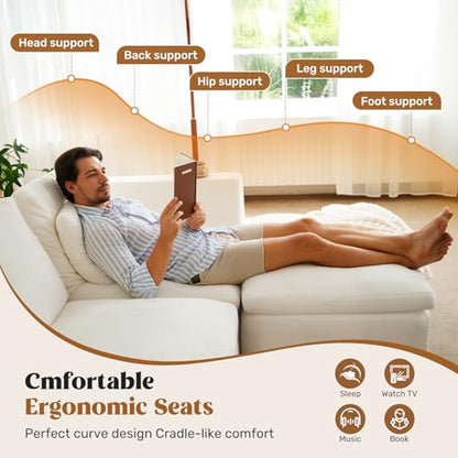 115" Cloud Boneless Sectional Couch, Deep Seat L Shaped Modular Couch with Ottoman, Oversized Upholstered Convertible 4 Seater Modular Sofa for Living Room,Black Chenille