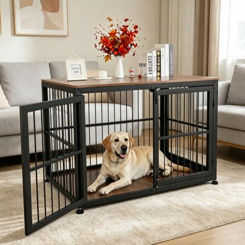 48" Rustic Heavy Duty Dog Crate Furniture for Extra Large Dogs, view 7