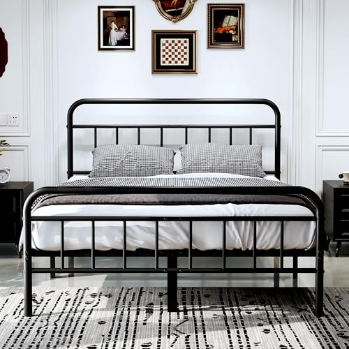 14Inch Metal Bed Frame, Full Size Bed Frame with Upholstered Headboard, view 2