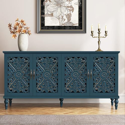 61.8" Hollow Carved Accent Cabinet with 4 Doors for Living Room, view 2
