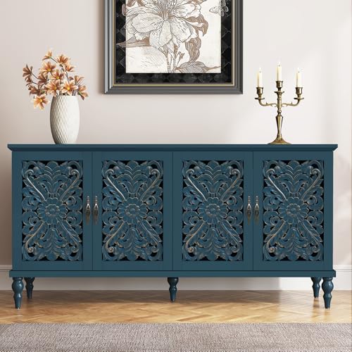 61.8" Hollow Carved Accent Cabinet with 4 Doors for Living Room, view 2