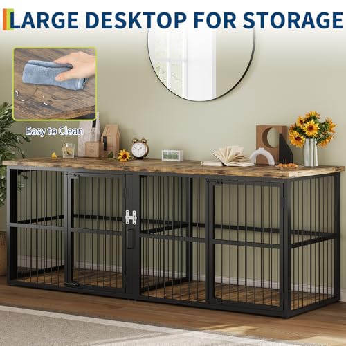87 in Extra Large Double Dog Crate Furniture with Divider, view 8