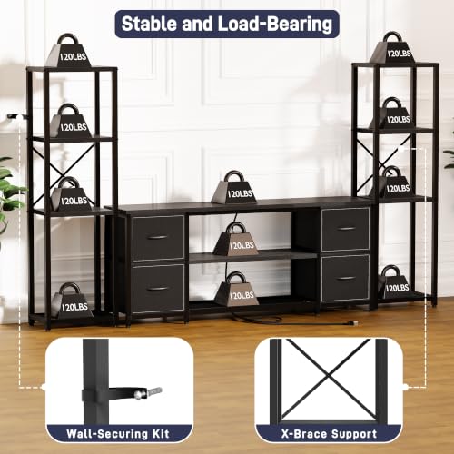 LED TV Stand Entertainment Center Bookshelf Combo with Charging Station, view 7