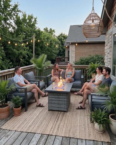 Outdoor Aluminum Furniture Set with Fire Pit Table, view 4