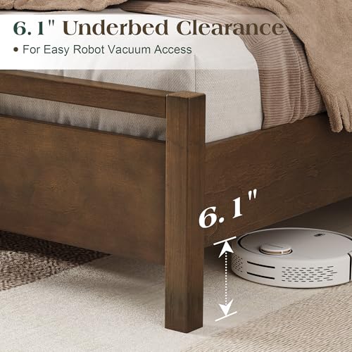 Minimalist Queen Size Solid Wood Bed Frame with Headboard, view 6