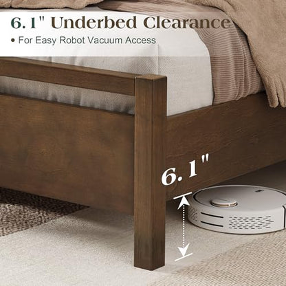 Minimalist Queen Size Solid Wood Bed Frame with Headboard, view 6