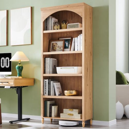 76" Tall Arched Bookcase, Farmhouse Large Arched Bookshelf, Natural, view 2