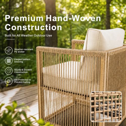 5 Piece Patio Furniture Set, Outdoor Sectional Sofa Set with 2 Ottomans, Coffee Table, Washable Cushions, All Weather Patio Wicker Conversation Set with Arm Chairs for Backyard, Porch, Balcony, Deck