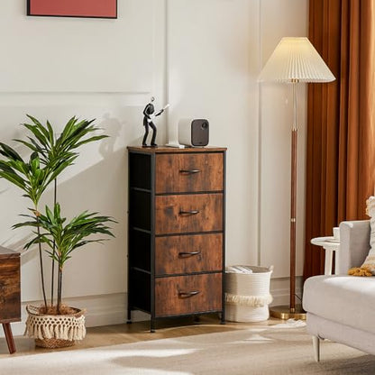 Nightstand, Bedside Table with 4 Fabric Drawers, view 3