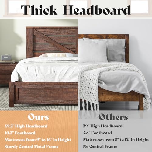 Farmhouse Queen Size Bed Frame with 49" Barn Door Headboard, Brown, view 7