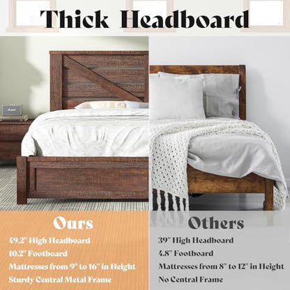 Farmhouse Queen Size Bed Frame with 49" Barn Door Headboard, Brown, view 7