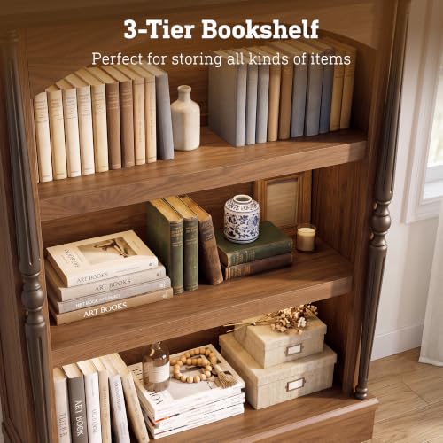 3-Tier Arched Bookcase with LED Lights,Farmhouse Bookshelf, view 5