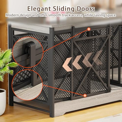 78" Double Dog Crate with Divider, Gray, view 6
