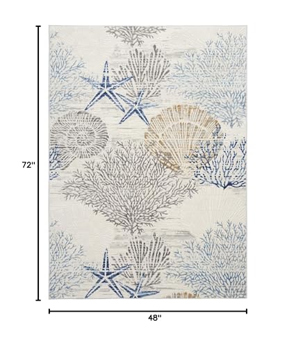 Home Pompeii Ivory Grey Blue 4' x 6' Area Rug - Easy Clean, Non Shedding, Bed Room, Living Room, Dining Room, Kitchen (4' x 6')