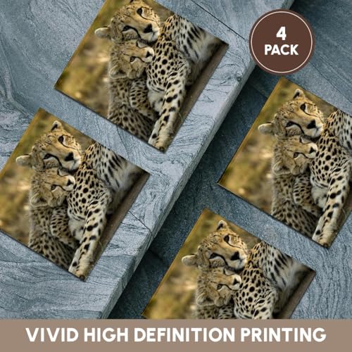 Cheetah with cub ceramic tile coasters, set of four, view 8