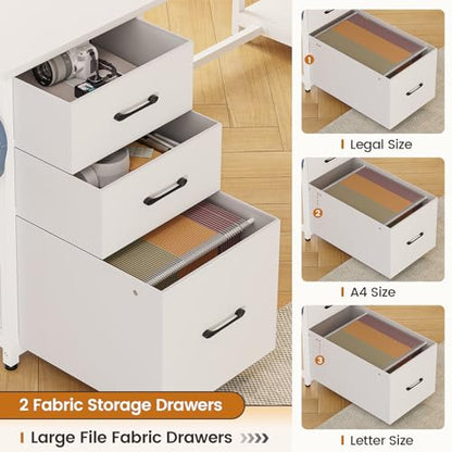 58'' L Shaped Computer Office Desk with 3 Drawers and Bookshelf, view 4