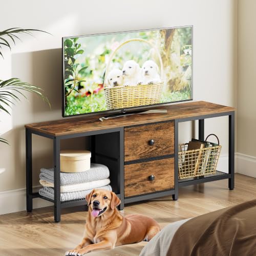 TV Stand for TVs up to 55", Entertainment Center with 2 Fabric Drawer, view 3
