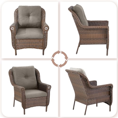 Patio Wicker Chairs Outdoor Furniture Chair - Set of 2 Outside All Weather Lawn Dining Brown Rattan Armchair with High Back&Deep Seating for Deck Porch Balcony Backyard Garden - Grey
