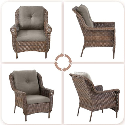 Patio Wicker Chairs Outdoor Furniture Chair - Set of 2 Outside All Weather Lawn Dining Brown Rattan Armchair with High Back&Deep Seating for Deck Porch Balcony Backyard Garden - Grey