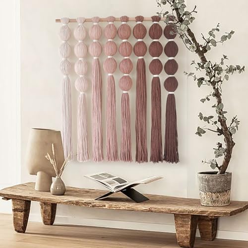 Macrame Wall Hanging Yarn Wall Art Boho Wall Decor Tassel Wall Decor for Bohemian Home Living Room Bedroom Backdrop 27" W x 31" L