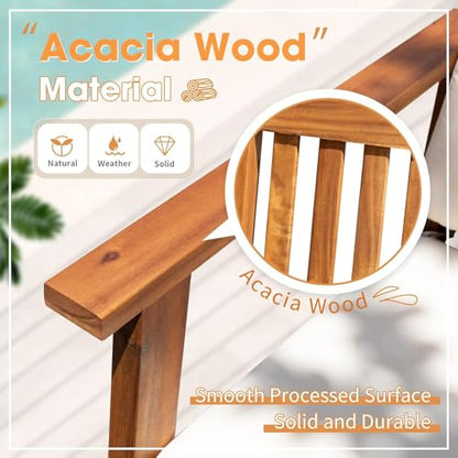Patio Set 3 Piece Acacia Wood Outdoor Furniture Conversation Seat with Table & Cushions Porch Chairs for Balcony, Deck, Backyard, Beige