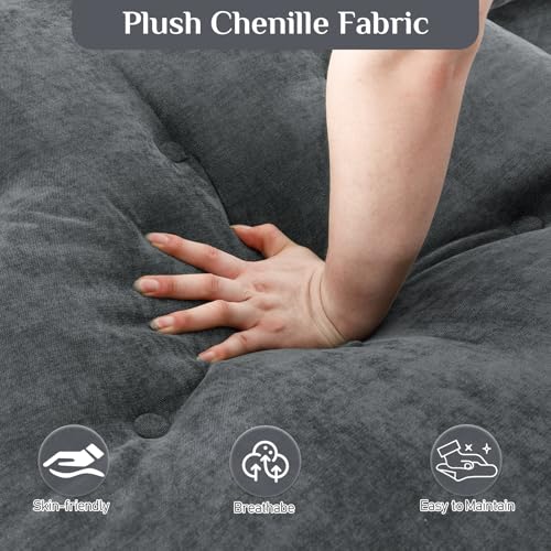 134" Oversized Grey Sectional Couches for Living Room,Fluffy Couch with Chaise Lounge&Tufted Buttons, U Shaped Living Room Sofa Set Furniture,Chenille 6 Seater Couch with Storage Console