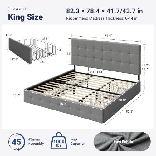 King Size Storage Bed Frame with 4 Underbed Drawers, view 3