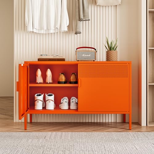 Metal Storage Cabinet with Doors, Orange Accent Cabinet, view 5