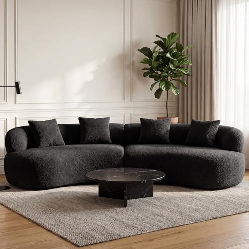 113" Curved Sectional Sofa Modern Cream Cloud Couch Modular Sectional Couches for Living Room Boneless Cloud Sofa Boucle Loveseat Comfy Chenille Deep Seat with 4 Pillows, Black
