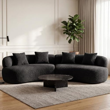 113" Curved Sectional Sofa Modern Cream Cloud Couch Modular Sectional Couches for Living Room Boneless Cloud Sofa Boucle Loveseat Comfy Chenille Deep Seat with 4 Pillows, Black