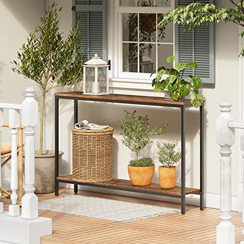 Console Table, 47.2" Narrow Entryway Table, Sofa Table with Shelf, Entrance Table for Living Room, Hallway, Foyer, Corridor, Office, Metal Frame, Rustic Brown and Black BF20XG01G1