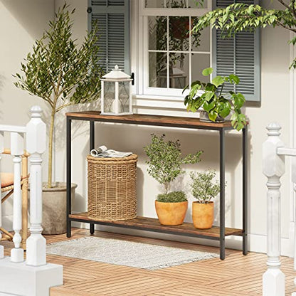 Console Table, 47.2" Narrow Entryway Table, Sofa Table with Shelf, Entrance Table for Living Room, Hallway, Foyer, Corridor, Office, Metal Frame, Rustic Brown and Black BF20XG01G1