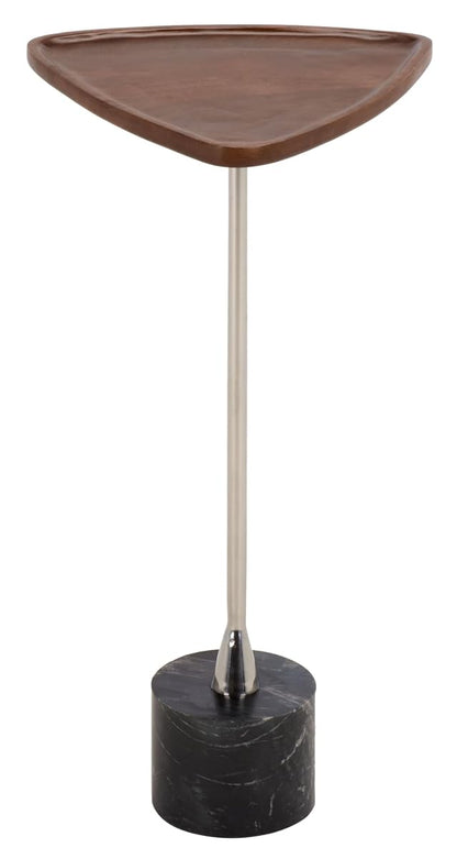 SAFAVIEH Furniture - Kristel Drink Table - Brown & Silver & Black Marble - Pedestal Side Table - Triangle Tray Top - Fully Assembled - Ideal for Living Room, 12" W x 11.5" D x 24" H (ACC3276A)