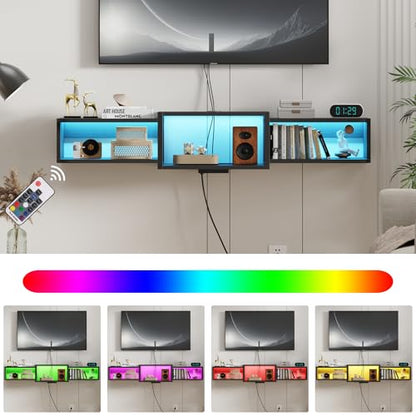 Floating TV Stand with LED, 47.3" USB Charging, Black, view 5