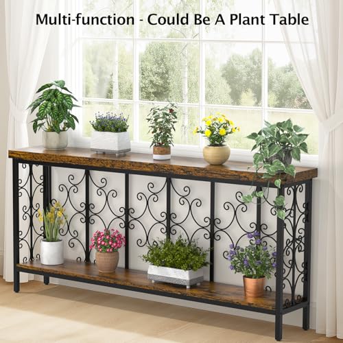 Console Table, 70.9" Entryway Table with Storage Shelf, Extra Long Sofa Table Behind Couch, 2-Tier Hallway Accent Tables for Living Room, Entrance, Foyer, Rustic Brown