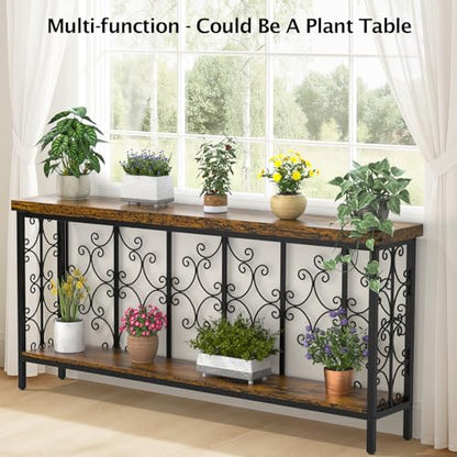 Console Table, 70.9" Entryway Table with Storage Shelf, Extra Long Sofa Table Behind Couch, 2-Tier Hallway Accent Tables for Living Room, Entrance, Foyer, Rustic Brown