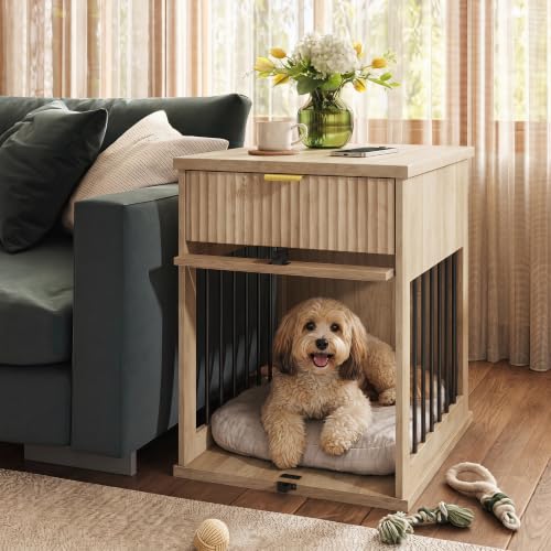 3-in-1 Dog Crate End Table with Charging Station & Drawer (Antique Grey), view 2