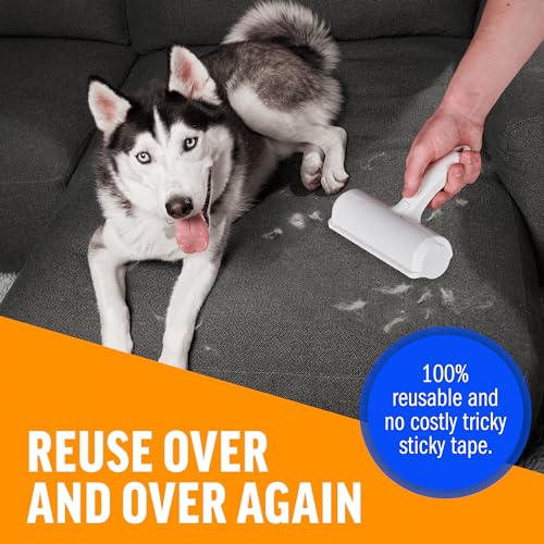 Pet Hair Remover – Original Size Reusable Lint Roller for Cat & Dog Hair on Furniture, Couch, Carpet, Car, Rugs & Bedding – Portable, Eco-Friendly (White)