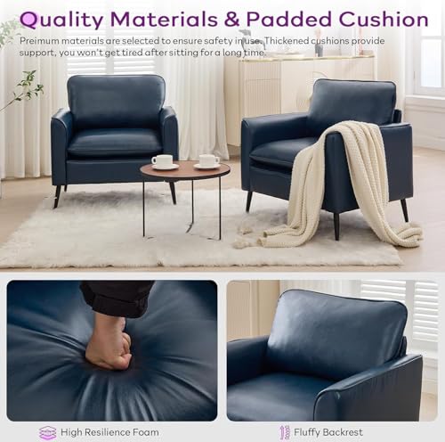 Accent Chairs Set of 2, Faux Leather Arm Chairs (Blue, 2)