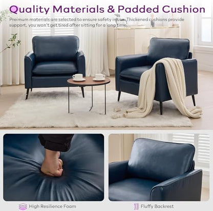 Accent Chairs Set of 2, Faux Leather Arm Chairs (Blue, 2)