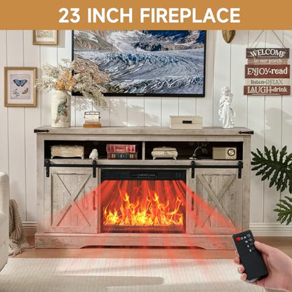58" Fireplace TV Stand for TV up to 65 Inch with Farmhouse Sliding Barn Doors, view 4
