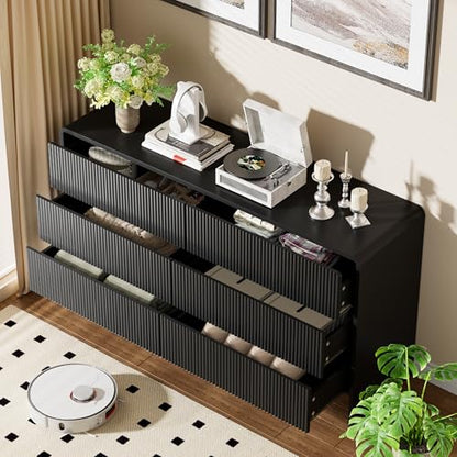 Black 6 Drawer Dresser for Bedroom, 55.1" Wide Chest of Drawers, view 6