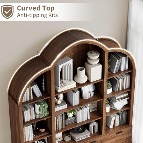 Arched Triple Wide Bookshelf, 84'' H Large Bookcase with 15 Cubby Storage, view 6