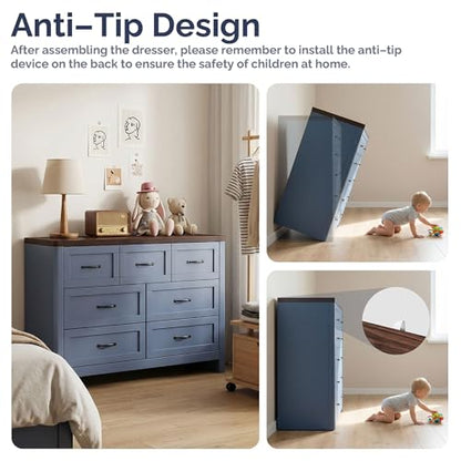 Farmhouse 7 Drawer Dresser for Bedroom, 47" Wide Modern Chest of Drawers, view 6
