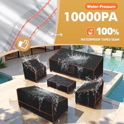 SUNICO Outdoor Patio Furniture Covers Set, 5 Piece Patio Covers for Outdoor Furniture Waterproof, 420D Patio Set Covers, UV Fade Protection, Tear-Resistant, Black
