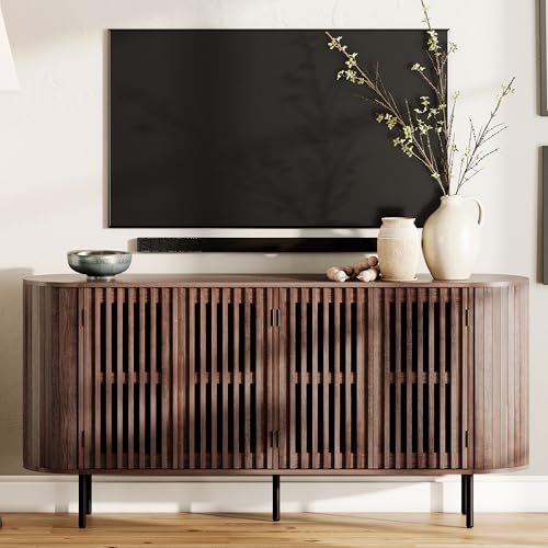 64.4" Fluted TV Stand, Wood Entertainment Center for TVs Up to 70 inches, view 2