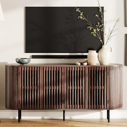 64.4" Fluted TV Stand, Wood Entertainment Center for TVs Up to 70 inches, view 2