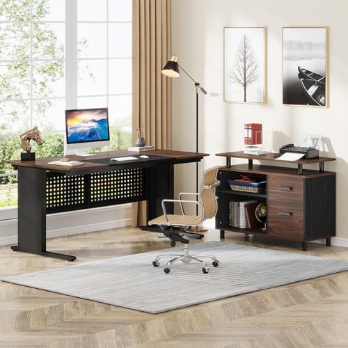 Tribesigns 63 Inch Executive Desk with File Cabinet, L Shaped Office Desk, view 4