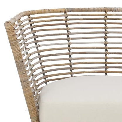 SAFAVIEH Home Collection Camira Tropical White/Natural Rattan Dining Chair with Cushion (Fully Assembled)