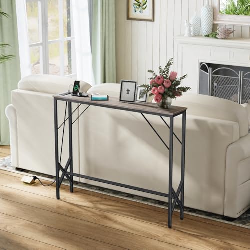 Console Table, Skinny Entryway Table with Fast-Charging Station, Narrow Long Sofa Table, Behind Slim Couch Table for Entrance, Hallway, Living Room Decor ST-GY100-1